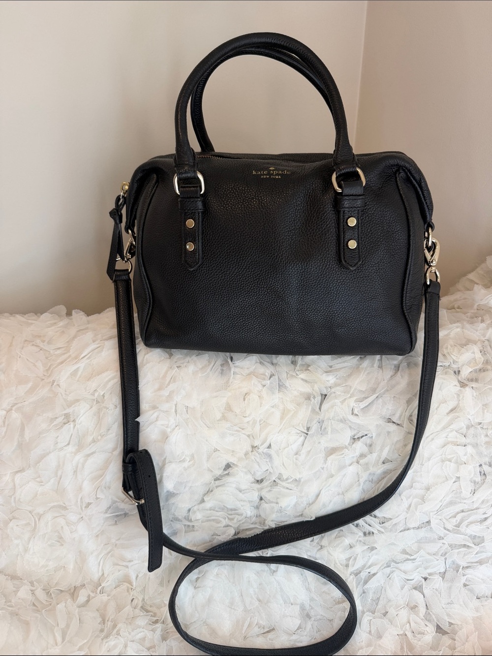 kate spade Black Pebbled Leather Satchel with Shoulder Strap